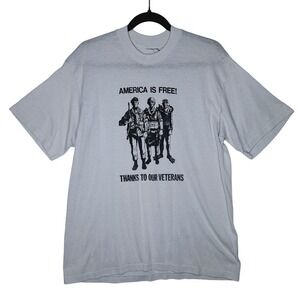 Vintage America Is Free Thanks To Our Veterans T-shirt Single Stitch Gray M/L